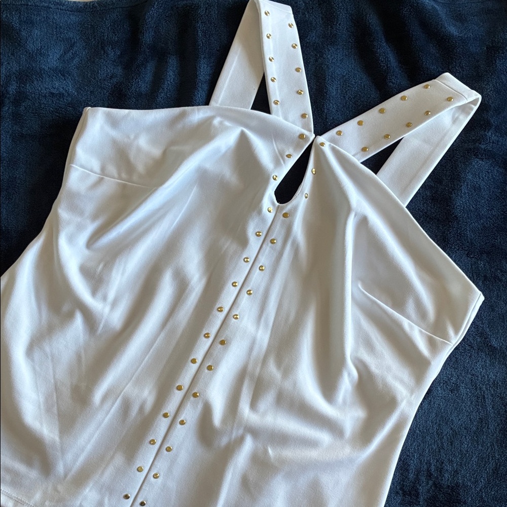 INC International Concepts White Top with Gold Accents